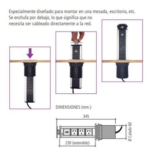 Estacion De Carga Telescopica Torre Embutir Toma Usb Tbcin