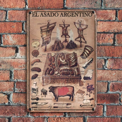 Cartel Chapa El Asado Argentino Art 379 30x40cm X1