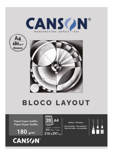 Bloco Papel Canson Layout 180g A4 20 Folhas