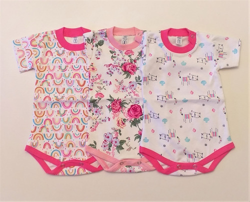 Pack X 3 Body Bebe Manga Corta Puro Algodón Estampados