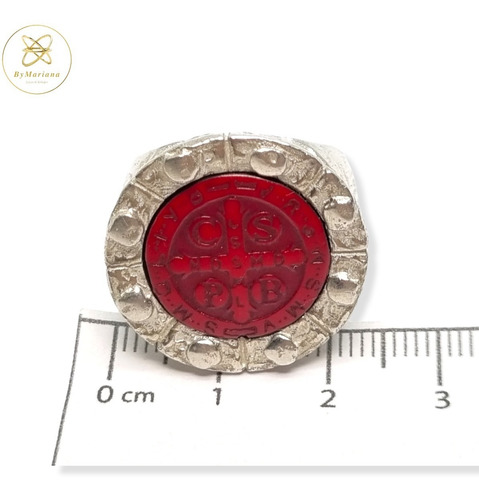 Imagen 4 de 6 de Anillo Plata Resina San Benito Rojo Grande