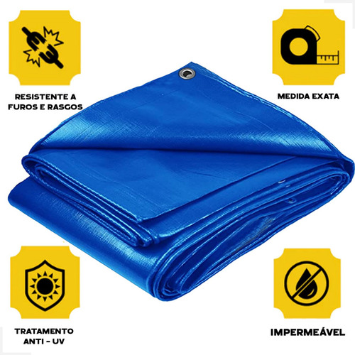 Lona Leve Azul Encerado 300 Micras 13x50 Com Ilhós