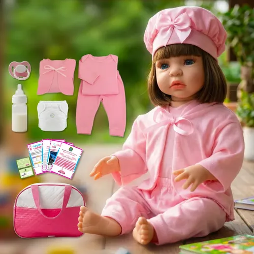 Bebê Boneca Reborn Corpo De Silicone Com Bolsa Maternidade