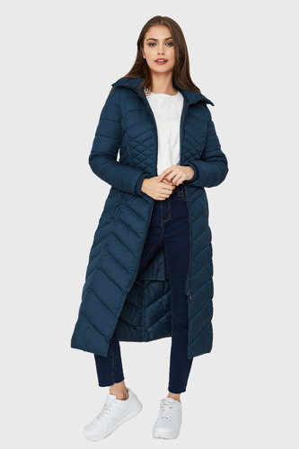 Imagen 2 de 6 de Parka Larga Acolchada Azul Petróleo Nicopoly