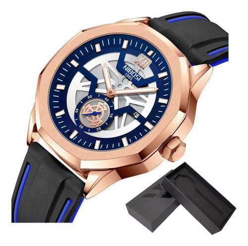 Relojes casuales Nibosi Luminous Quartz para hombre, color de fondo azul rosa