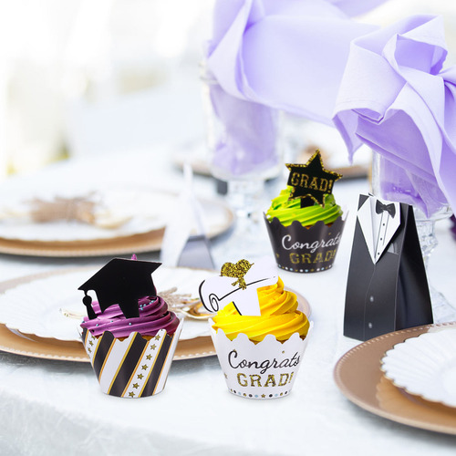 24 Piezas De Decoración Para Tartas De Papel De Graduación,