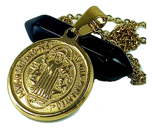 Imagen 1 de 7 de Medalla San Benito - Consagrada - Acero Dorado - M 12