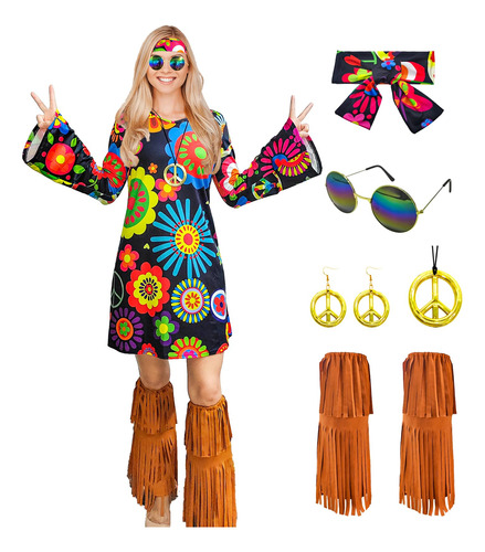 Atamet Women 60s 70s Hippie Costume Outfits Hippy Clother Di