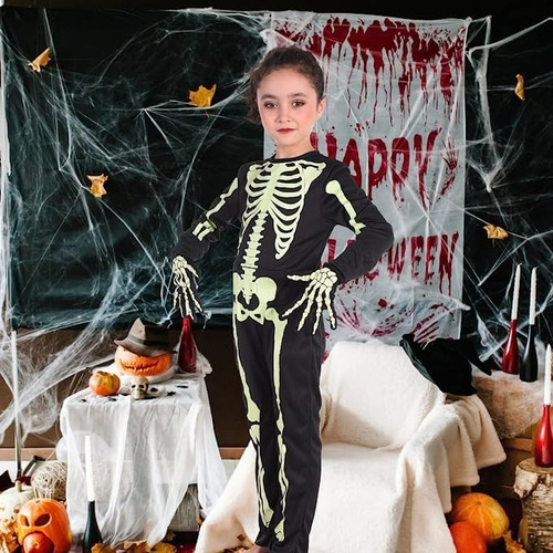 Imagen 5 de 5 de Disfraz Esqueleto Halloween Brilla En Oscuridad Teletiendauy
