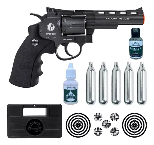 Revolver 38 De Pressão Gas Co2 6 Tiros 4 Oxidado Rossi Full Metal M701  4,5mm