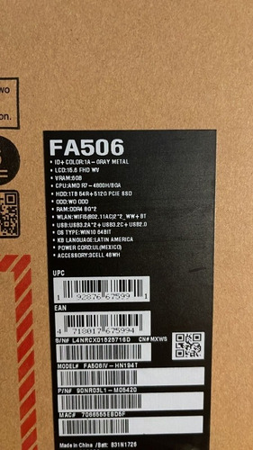 Laptop Gamer Asus Fa506 Windows 11 Pro C/programas Edición (Usado)