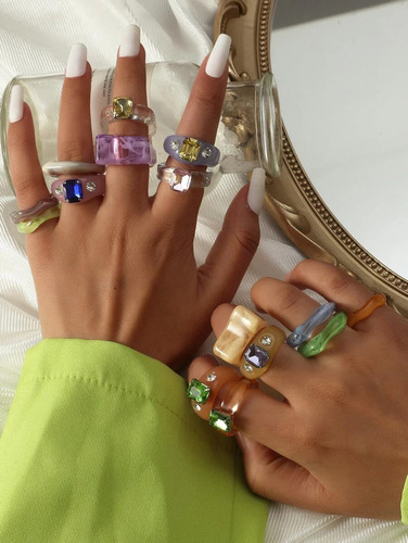 Anillo Diseño De Diamante De Imitación Multicolor/unitalla