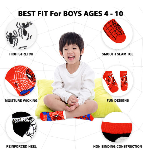 Calcetines De Spider-man Para Niños 10 Pares Corte Bajo 3-9