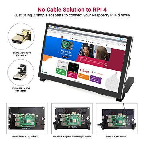 Monitor Raspberry Pi De 7 PuLG Ips Con Pantalla Táctil Usb H