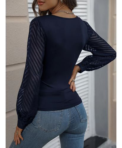 Camiseta De Manga Larga Con Cuello En V Para Mujer
