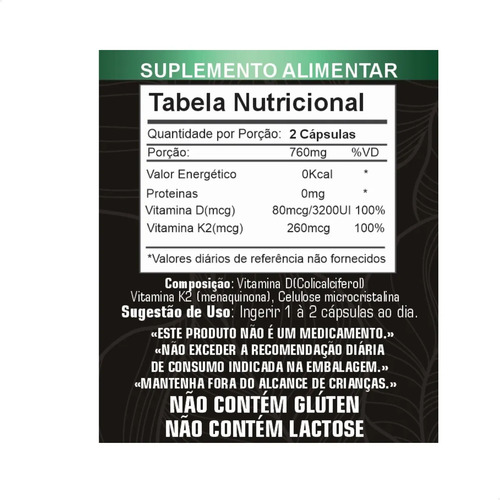 Viamina K2 + D3 Ossos Resistentes 60 Cáps - Fonte Verde
