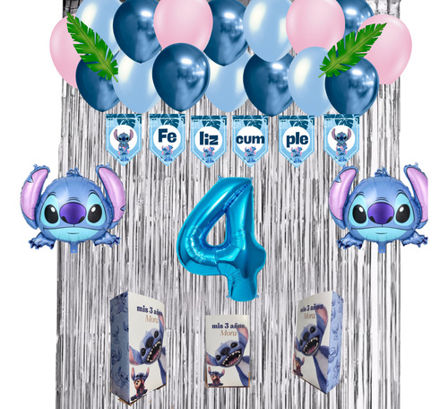 Set De Cumpleaños Stitch + Bolsitas Personalizadas 25 Unidad Azul Stitch