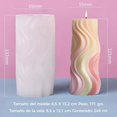 Set 3 Moldes De Silicona Para Velas Cilindros Ondulados