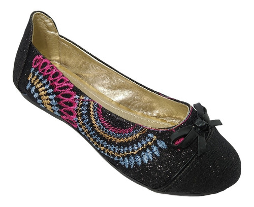 Balerina Niña Bordado Moño Brillo Oferta Glitter Casual Flat