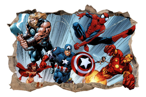 Vinilos Efecto 3d Pared Rota Avengers - 1mx60cm