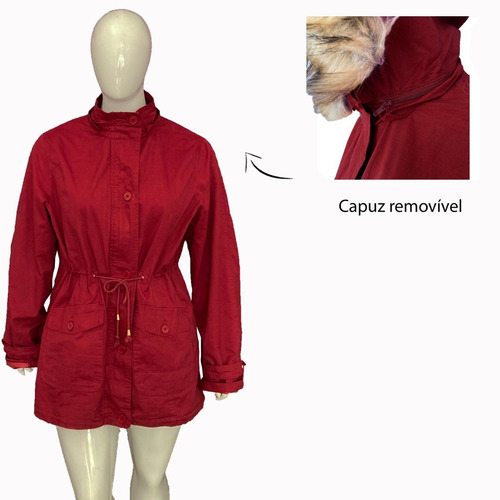 Imagem 5 de 10 de Jaqueta Feminina Parka Sobretudo Plus Size Capuz Pelinho