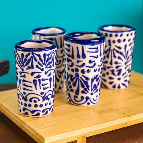 Mextequil -set 32 Caballitos Tequileros Talavera Encaje Azul Azul