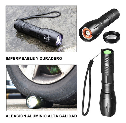 2pzas Linternas Recargables Led Lampara Tactica Camping