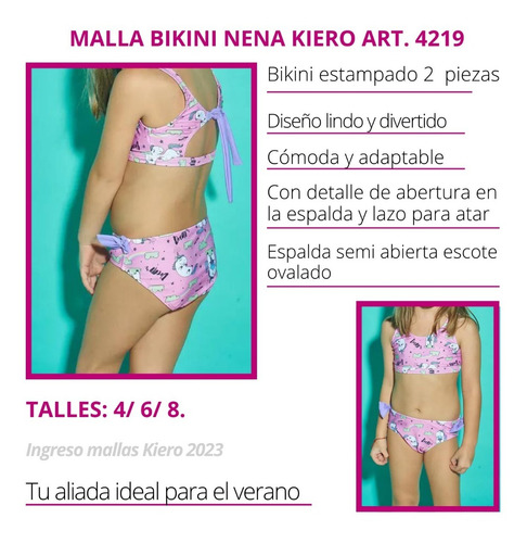 Imagen 3 de 7 de Malla Bikini Niña Top Y Culotte De Unicornios Kiero 4219