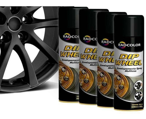 Tinta Spray Envelopamento Liquido Dip Wheel 500ml 4 Un Preto