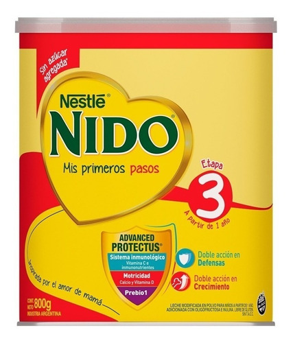 Imagen 1 de 1 de Leche de fórmula en polvo sin TACC  Nestlé Nido 3  en lata  6 unidades de 800g - 12 meses 3 años