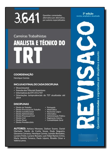 Analista E Técnico Do Trt: 3641 Questões Comentadas - Coleção Revisaço, De Henrique  Correia. Editora Juspodivm, Capa Dura Em Português