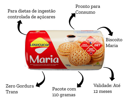 Biscoito Maria Lowçucar Zero Lactose Diet 110g Kit Com 12