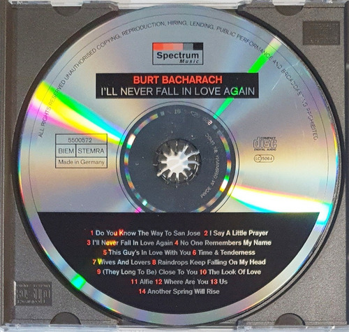 Cd Burt Bacharach I'll Never Fall In Love Again Importado