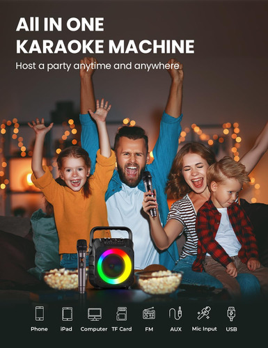 Máquina De Karaoke Con Dos Micrófonos Inalámbricos, ...