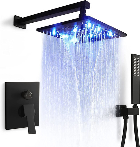 Juego De Ducha Led De 25cm De Pared - Negro Mate