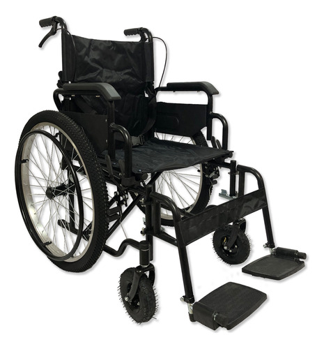 Silla De Ruedas Todo Terreno Neumática Con Respaldo Abatible Color Negro