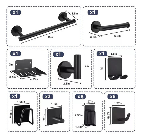 Set De Accesorios Para Baño Juego Toallero Negro 20 Pcs