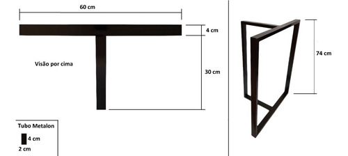 Imagem 4 de 5 de 2 Pé Base T 74x60 Mesa Jantar Escrivaninha Metalon Tubular