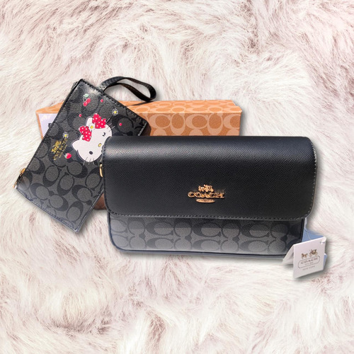Hello Kitty Bolsa Y Cartera Negra Negro Liso