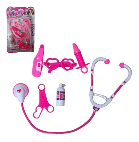Kit médico para niños de 6 piezas, color rosa, con estetoscopio y accesorios