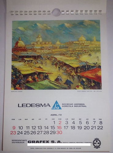 Calendario Almanaque Año 1972 Ledesma Sa Agricola Industrial (Usado)