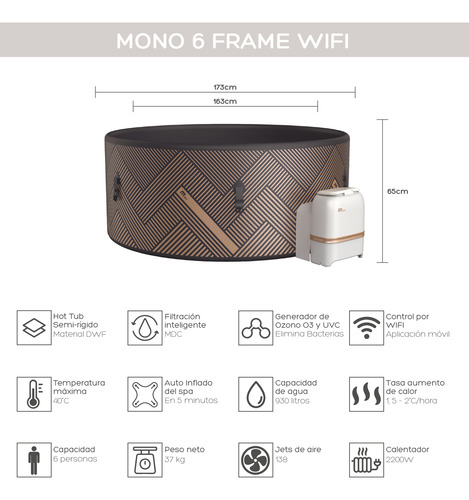 Hot Tub Inflable / Mono 6 Frame Wifi / Mspa 6 Personas