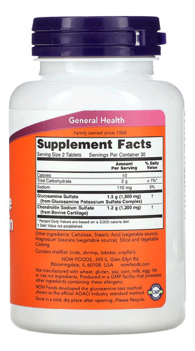 Glucosamine & Condroitina Now Foods 750mg 600mg 60 Cápsulas