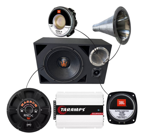 Caixa Trio 15 P Som Automotivo Rex Jbl 1220w + Taramps Ds800