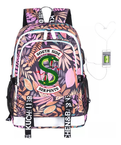 Mochila De Tres Puntos Riverdale Valley Town Usb Snake River Color Maple Leaf Pink