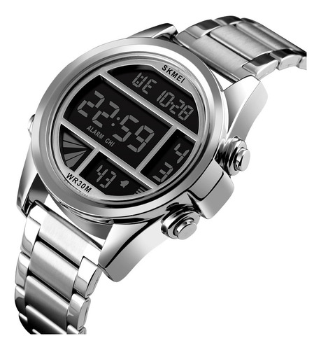 Reloj Skmei Digital Elegante Casual Acero 3 Atm 1448 Correa Plateado