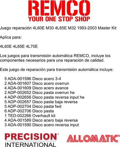 Kit Reparacion Caja Automatica M30 1993-1997 Masterkit