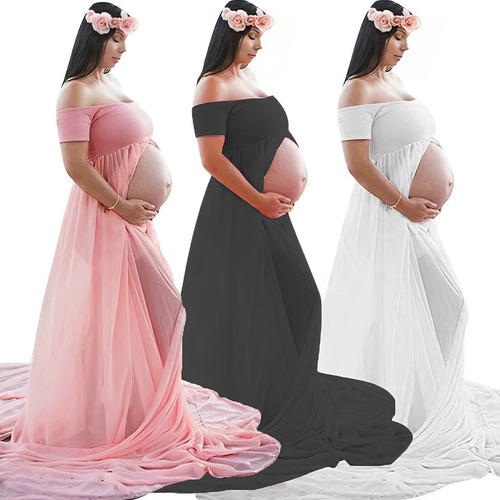 Imagen 2 de 8 de Vestido Maternal Sesión De Fotos Embarazadas Manga Corta