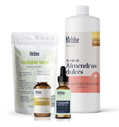 Kit Elaboración Olivem+cosgard+vitamina E+ac Almendras Hebbe