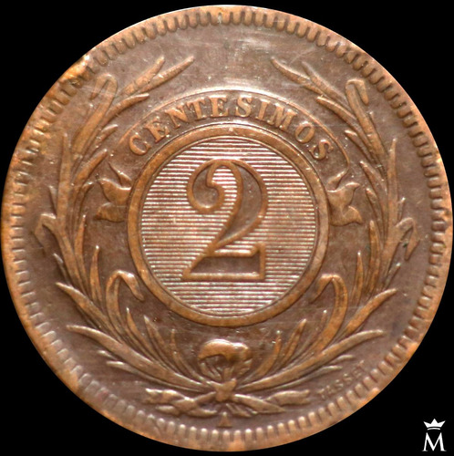 Mg* Uruguay 1869 Moneda De 2 Centésimos Ceca A